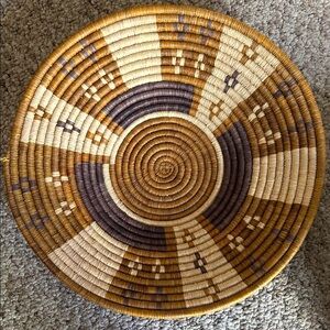Handwoven Decorative Wall Basket in Brown and Cream